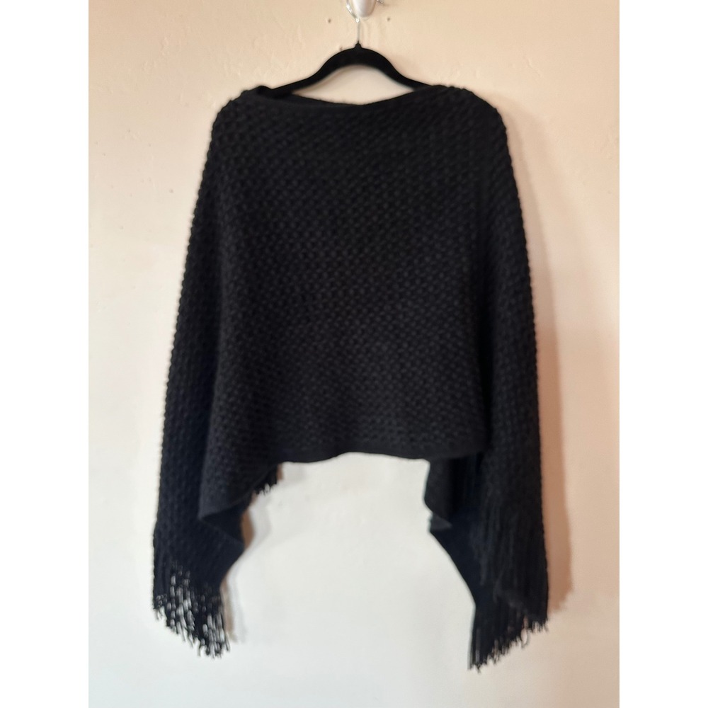 Unbranded Poncho Women One Size Black Excellent Popcorn Knit Fringe K4725